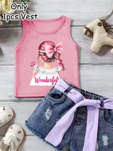 Girls Summer Fashion Creative Hair Girl Pattern Print Comfortable Versatile Vest Soft Top for Small Kids, Casual Sleeveless Loose Fit