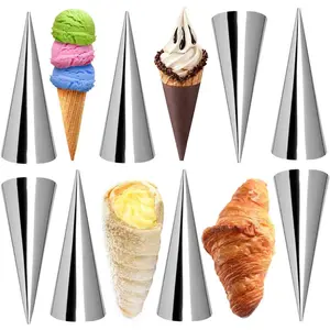 Cream Horn Molds 12 count Large Size 4.7 inch Baking Cones Stainless Steel Roll Horn Forms Conical Danish Pastry Croissant Cones Moulds
