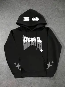 Unisex Letter & Star Print Drop Shoulder Hoodie, Graphic Hoodie, Street Fashion Hoodie, All Genders Hoodies, Fashion Casual Regular Fit Drawstring Pocket Hooded Sweatshirt for Daily Holiday Outdoor Wear, Men Clothes for Fall & Winter