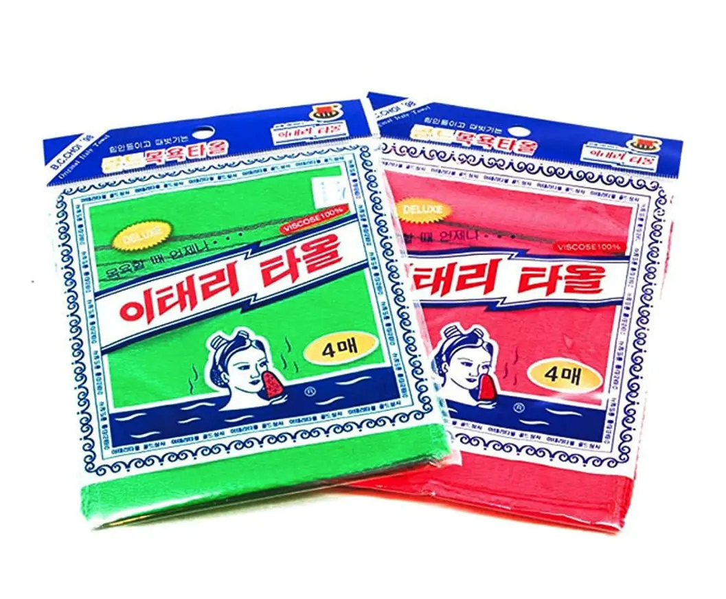 100% Viscose Asian Exfoliating Bath Washcloth 8-Piece Multi-Pack - Large (5.5"x9") & Standard (5"x6"), Red & Green, Back Washcloth, Body Care Shower Bath Accessory Set, Large (5.5" X 9")