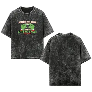 [EOVCAU]Gr!nch Hands Christmas Graphic acid wash  Tee y2k cotton fashion Streetwear Comfort Shortsleeve Casual top Trending Holiday Party Wear fan gift Top Trending