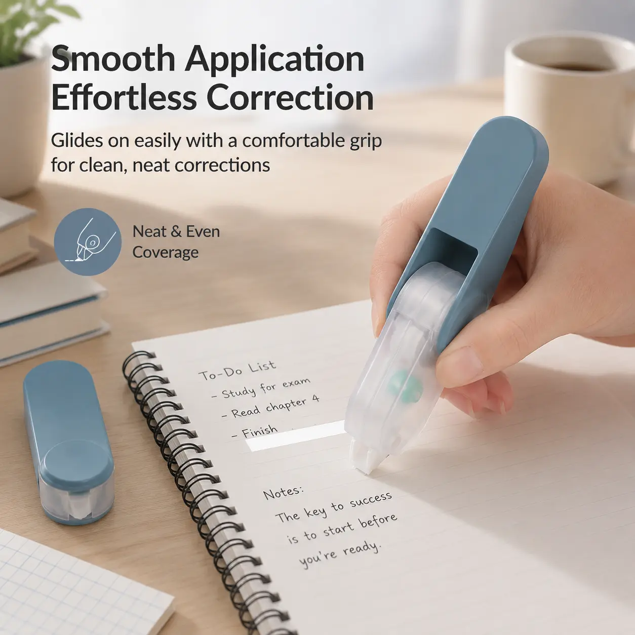 1 Piece Foldable Pen-Shape Correction Tape with Cost-Saving Refill, Fits Natural Hand Easy Grip Design, School Stationery for Students Office Writing Correction, Stationery Supplies for Backpack Pocket Carry, Daily Writing