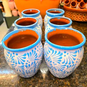 6 Terracotta Cielito Lindo Talavera Flower Vases 1 Liter Capacity Handmade in Puebla Mexico Handcrafted Floral Arrangements Decor