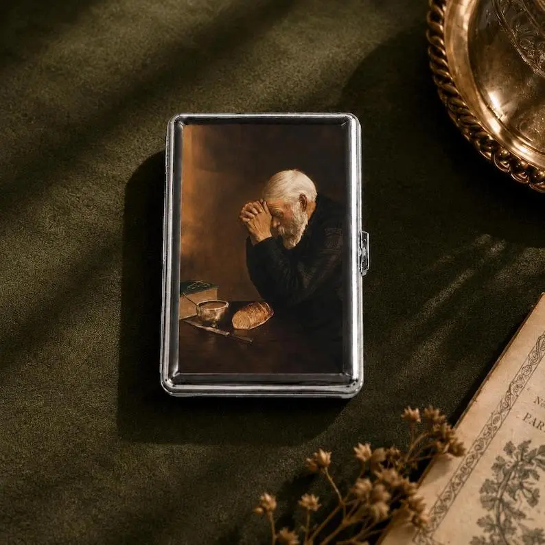 Man Praying Over Bread   Case Wallet Business Card Holder