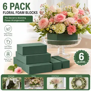 6 Pack Floral Foam Blocks – Wet or Dry Green Foam for Flower Arrangement, Wedding Decor, Birthday Party Supplies, DIY Home Decoration, Easy to Cut & Shape for Fresh or Artificial Flowers