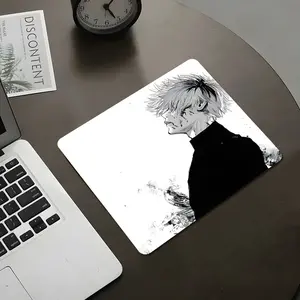 Black-White Sketch Anime Bloody Style Square Mouse Pad, Anime Mousepad, Artistic Aesthetic Desktop Decoration Protection Pad, Rubber Non-Slip Lock Edge Work Pad, Small Size Suitable For Laptop Desktop Games Work, Artistic Gift For Family And Friends