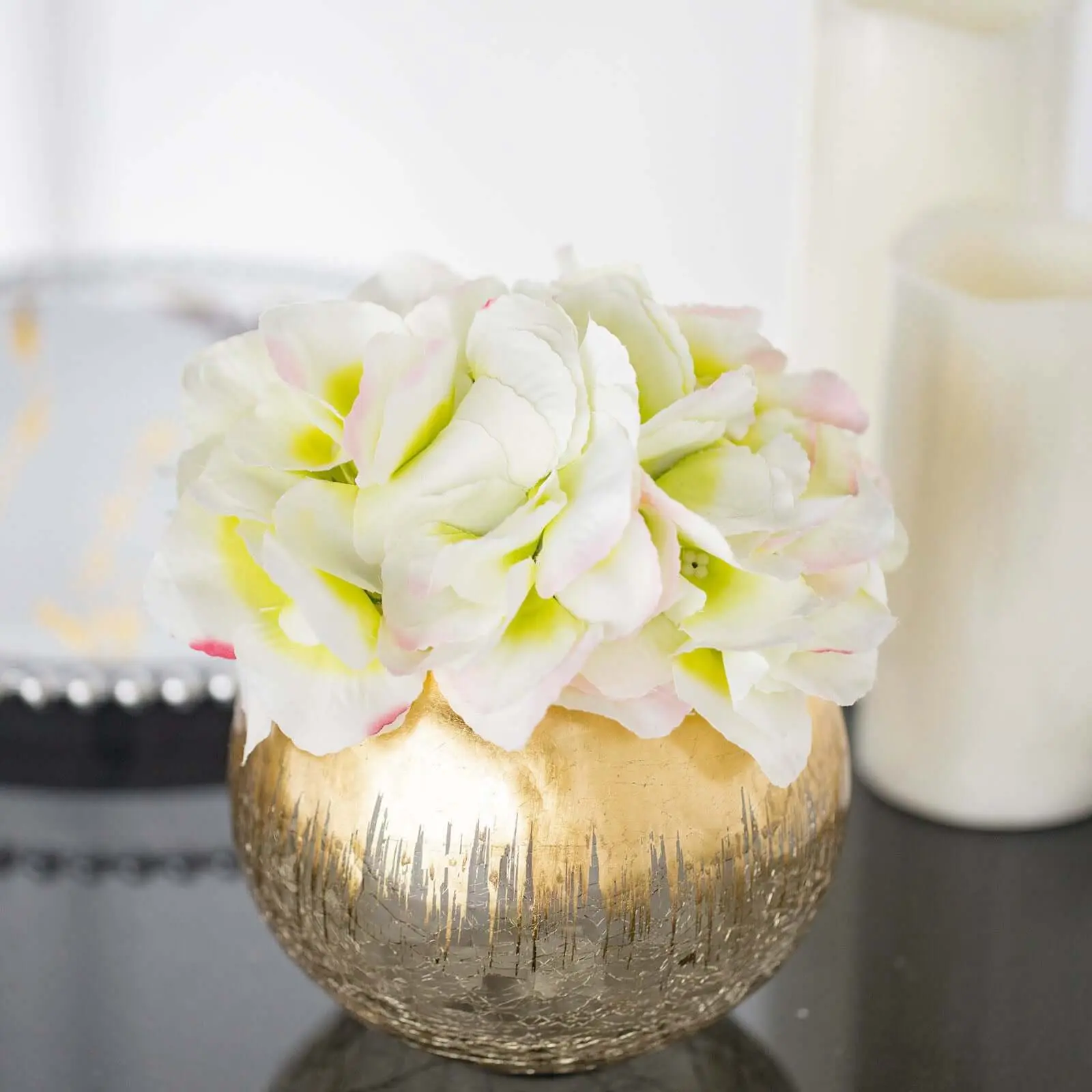 Gold-Foiled Round Glass Flower Vase, Crackle Bubble Design, 4.5" Decorative Floral Wedding Centerpiece (Home Decor Flower Vases), 3D Bubble Texture Vases