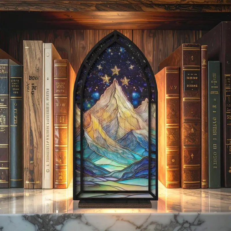 Lighted Acrylic Fantasy Book Nook Kit with 1 Electronic Candle - Velaris Series Night Court Art Nature-Inspired Home Decor Plaque, Bookish Things Storytelling Bookshelf Accent, 1 Gift Box for Book Lovers