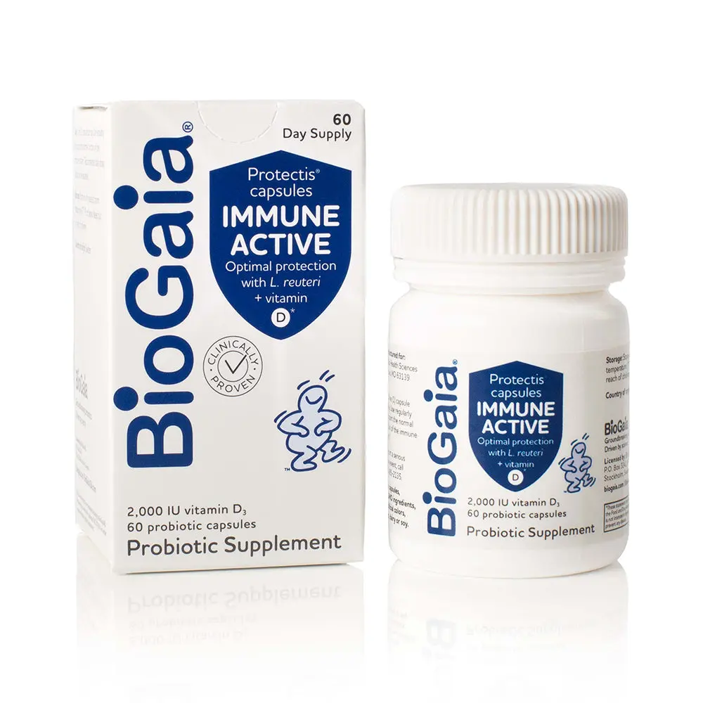 BioGaia Immune Active Probiotic Capsules with Vitamin D3 2000 IU 60 Day Supply Optimal Protection for Digestive Health