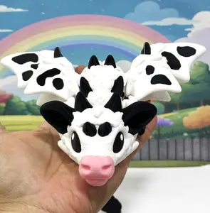 Cow Dragon 3D Printed Articulated Cow Dragon by Cinderwing Adorable Poseable Fantasy Collectible Figurine 10 Inches Fidget ADHD Autism Toy, Executive Desk Toy ACD001-W