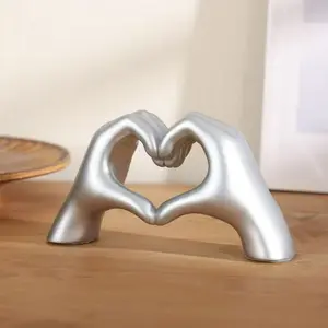 1pc Simple Mini Double-Hand Heart Resin Ornament - Gentle Heart Shape, Ins-Style Healing Desktop Decor, Glowing Bear-Shaped Night Light, Versatile Home Gift for Bedroom Ambiance