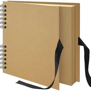 10x10 inch Scrapbook Photo Album DIY Picture Book 40 Pages, Thick  Paper Scrap Book Album with Silk Ribbon Wedding Guest Book Memory Book for , Family, Travel (Khaki)