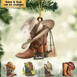 Personalized Cowboy Boots And Hat Christmas Ornament, Boots And Hat Ornament, Cowboy Boots Xmas Ornament, Gift for Cowboy 2024