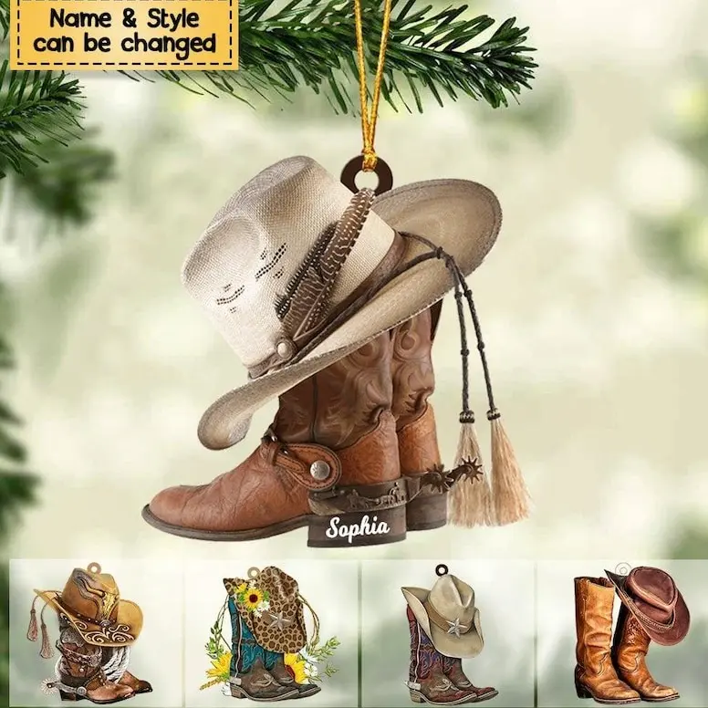 Personalized Cowboy Boots And Hat Christmas Ornament, Boots And Hat Ornament, Cowboy Boots Xmas Ornament, Gift for Cowboy 2024
