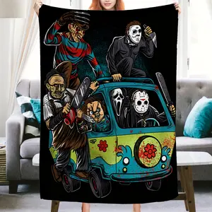 Halloween Blanket, Horror Movie Halloween Flannel Blanket - Super Soft and Cozy for Sofa, Bed, Travel and Camping - 1 Piece