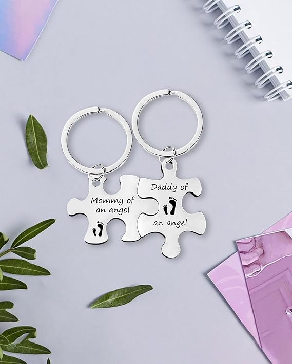 Mommy and Daddy of an Angel Keychains Memorial Puzzle Keyring for Infant Lost Stainless Steel Sympathy Gifts