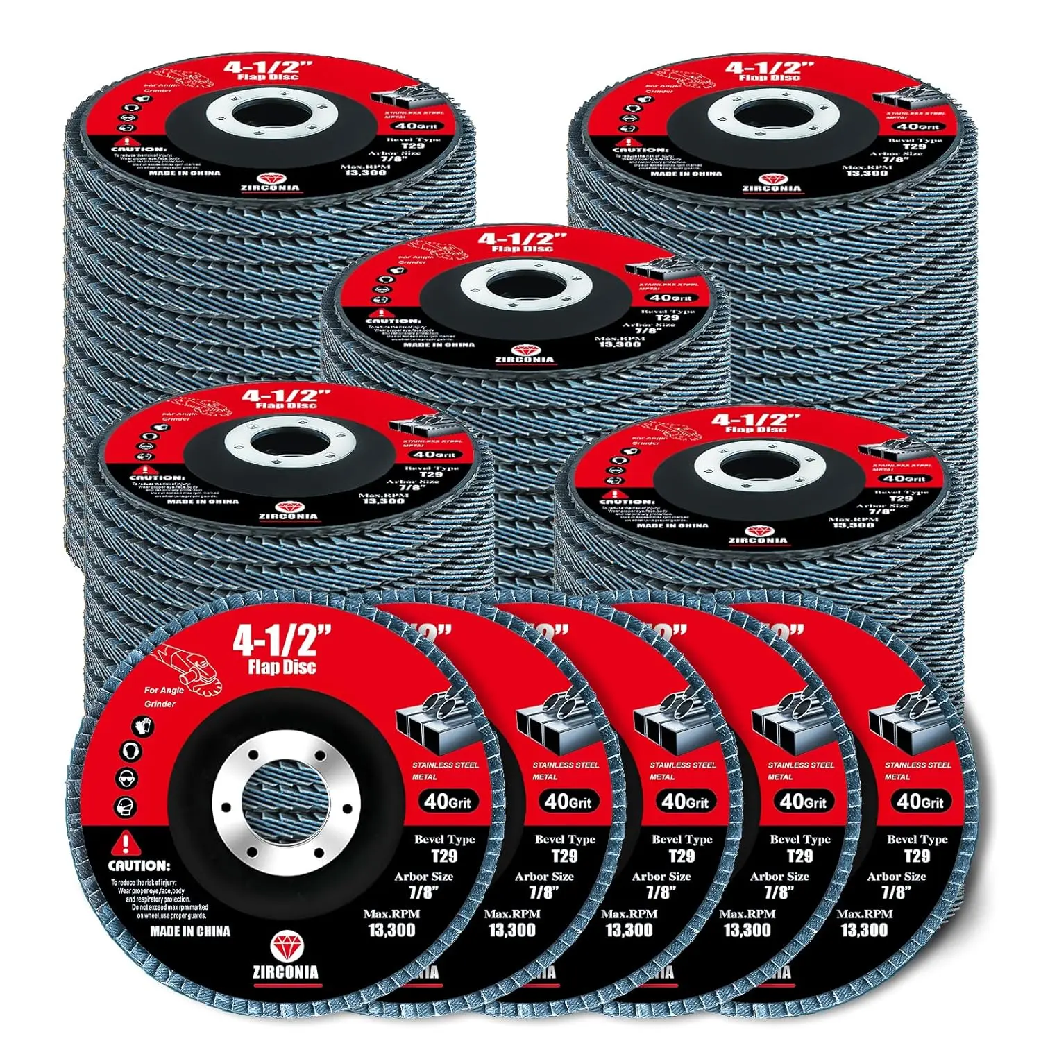 30 Pack Flap Discs 40 Grit, 4 1/2" x 7/8" for Angle ,Type 29 Zirconia Grinding Wheel for Metal,,Stainless Steel, Sheet Metal