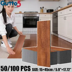 50/100 Self-Adhesive Wood Grain Floor Stickers, Thick Vinyl Material, Easy Peel and Stick, Ideal for Commercial and Home Use, Wood Grain Finish