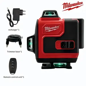 Milwaukee 12 Lines Green Laser Level Kit, 360° Self-Leveling Cross Line Laser with Remote Control & Tripod Base, Rechargeable Construction Laser Level for Indoor Outdoor