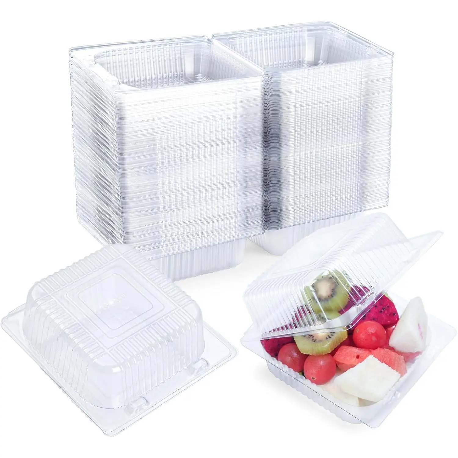 100 Count Clear Plastic Containers with Lids for , Thickened Disposable Sandwich Containers Clamshell Boxes for Cake Slice, Dessert, Hamburger, Salad, Pastry, Fruits, Takeout Tray