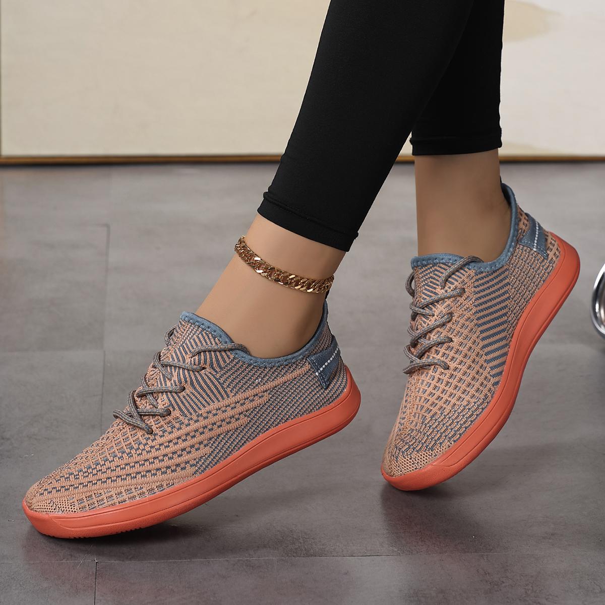 Women's Breathable Mesh Walking Shoes, Low-Top Athletic Sneakers with Flat Heel, Color Block Pattern, Slip-on Casual Footwear