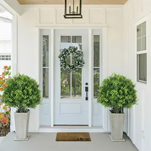 2pcs Artificial Buxus Ground Insert Trees, Eucalyptus Plastic Grass Balls Decor, Spring Summer Garden Decoration, Home Ornament