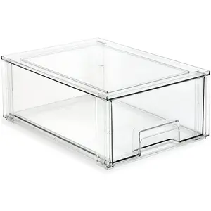 Large Stackable Organizer Drawer (13.5" x 9.9" x 5.4"), Clear Plastic Storage Box, Pull-Out Bin, Home, Office, Closet & Shoe Organization, , /Fridge/Freezer Safe (Large)