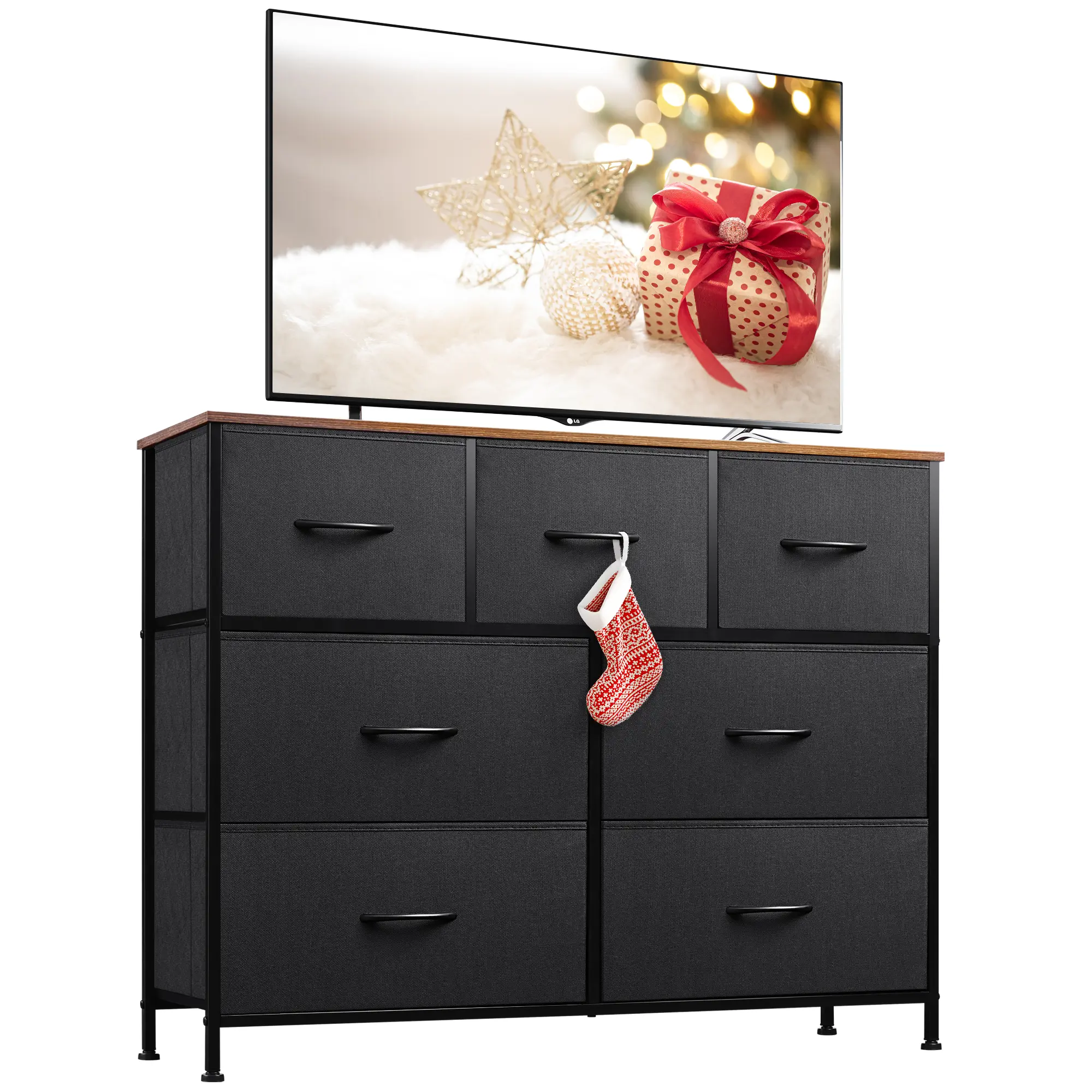 WLIVE 7-Drawer Fabric Dresser | Steel Frame Storage Organization / Wood Top | Chest of Drawers for Bedroom, Closet, or TV Stand (Charcoal Black)