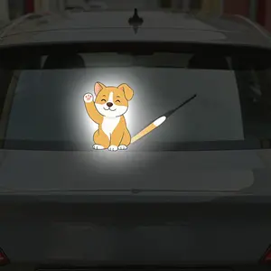 Reflective Dog Car Windshield Wiper Sticker, Waterproof Self-Adhesive Vinyl Cute Puppy Tail Wagging Rear Window Decoration, Car Decals