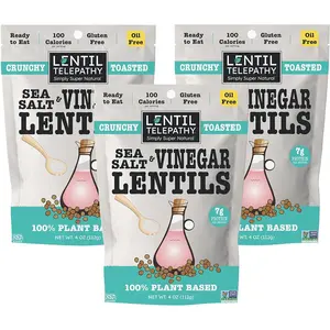 Lentil Telepathy Salt & Vinegar Snacks - 4 Oz, 3 Pack, 100% Plant-Based Gluten Free, Ready to Eat, Non-GMO