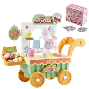 VEVOR Ice Cream Cart for Kids,  27 PCS Accessories, Pretend Play Store with Storage Trolley with Pretend Money, Sound & Light Effects, Montessori Educational Ice Cream Truck Toys for Toddlers 3+