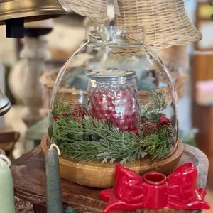 Wood & Glass Hurricane Candle Holder Large