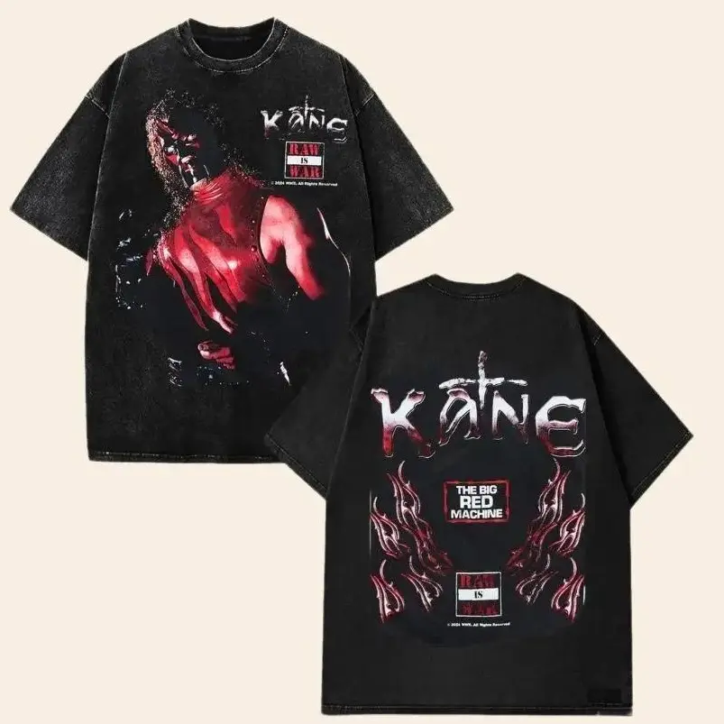 WWE RAW Kane Big Mask T-Shirt | Vintage Graphic Design | Iconic Wrestling Print | Classic Fan Apparel Cotton Fabric men clothing Menswear Top unisex gift oversized tee Seamless Black casual shirt wwe fan