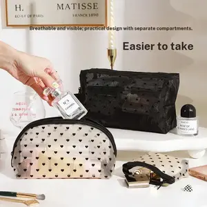Korean version of love mesh cosmetic bag large capacity portable washing storage bag light luxury simple travel storage bag