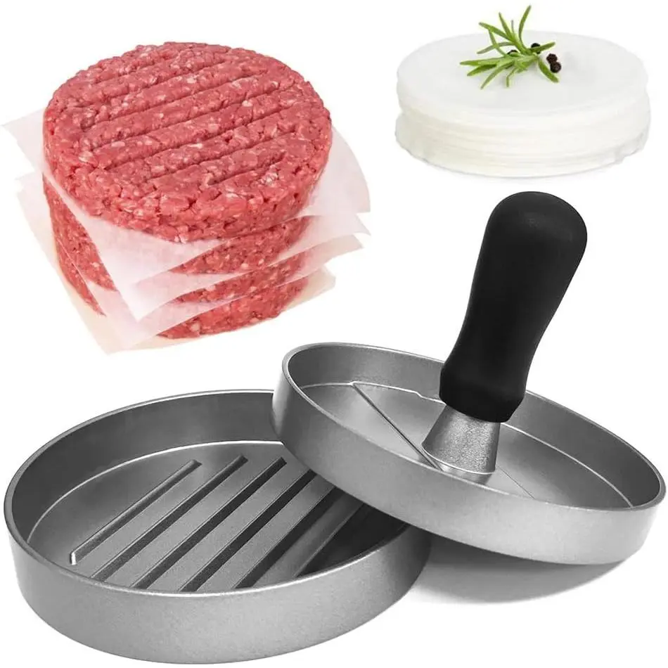 Burger Press Hamburger Press Patty Maker with 100 Patty Papers  Hamburger Mold Non-Stick, BBQ Grill Accessories Kitchen Tool for Grilling
