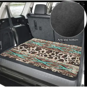 Car Trunk Mat Western Turquoise Aztec Cow Print Car Trunk Liner Rubber Non-woven Fabric Composite Pad Stain Resistant Anti-slip Durable Easy Clean Washable Cover Perfect for Pet Trips Camping Beach Sports Grocery Shopping Family Road Trips