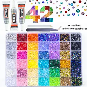 46000pcs 42colors Jelly Rhinestones for Bedazzling, 3mm Multicolor Resin Flatback Gems for Diamond Art, Bedazzler Kit with 3Pcs 10ml B7000 Jewelry Glue for Crafting Book Shoes Nail Art