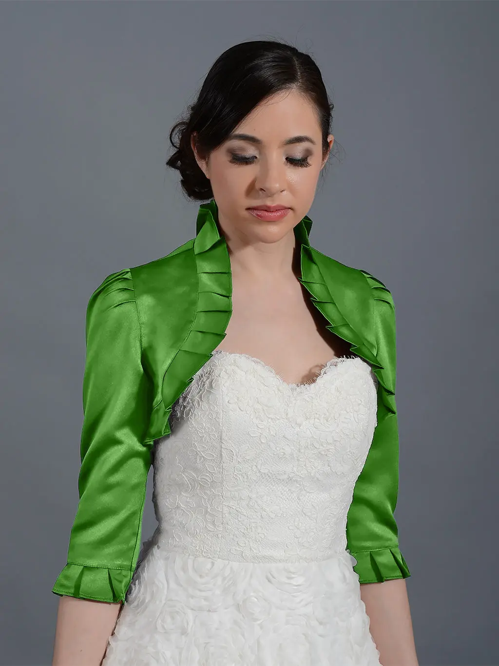 satin bolero jackets for wedding dresses Long Sleeve Satin Wedding Jacket with Collar