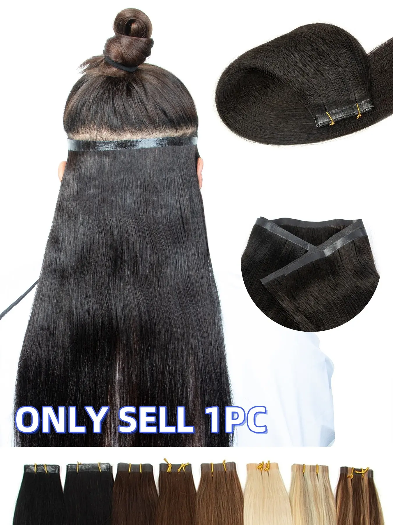 Seamless Natural Tape Weft Long PU Skin Weft Extensions, No Glue Real Human Hair for Fine Hair, 80cm Length Weft Bundles, Human Hair Weave