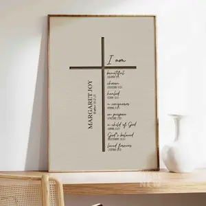Baptism Gift Boy, Personalized Cross Printable, Nursery Wall Art, Room Decor Unframed