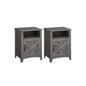 VASAGLE Farmhouse Nightstand with Barn Door