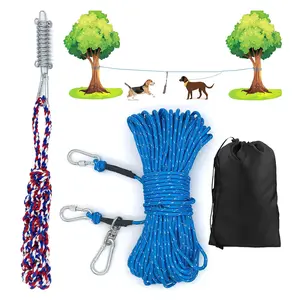 Tie Out Cable for Camping - 100FT Heavy Duty Overhead Trolley System and Dog Rope Toys   Portable Reflective Lead Line for Outdoor