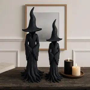 Cracker Barrel Witch Statue | Gothic Halloween Resin Figurine | Retro Magician Decor | Dark Fantasy Collectible Halloween decor