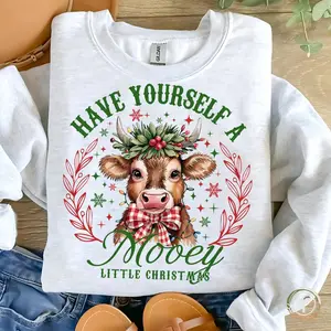 Highland Cow Christmas Sweatshirt, Western Christmas Sweatshirt, Girly Coquette Holiday Sweatshirt, Trending Christmas Sweatshirt