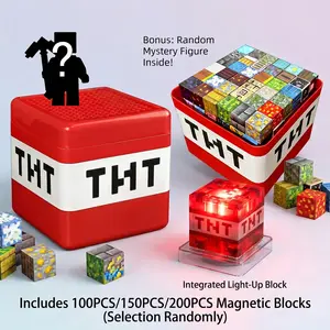 LED Light Up Magnetic Building Blocks with Storage Box – 100 150 200 PCS Magnetic Cubes, STEM Sensory Educational Toys, Creative Stacking Construction Set for Toddlers Kids 3+, Preschool Learning Toy Gift