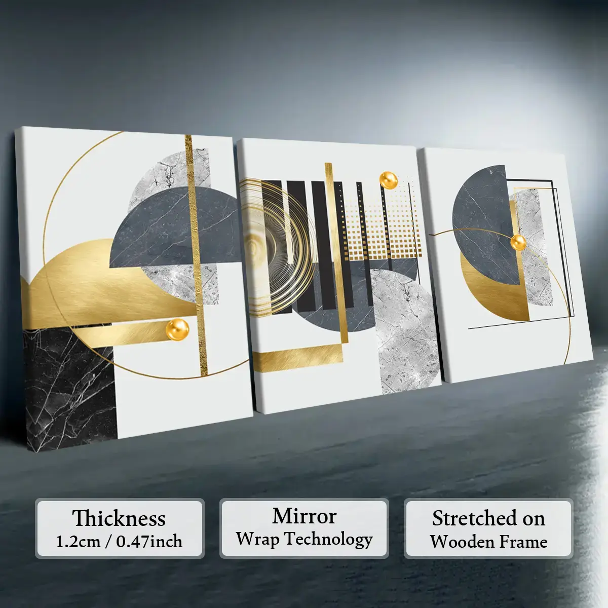 APLUSMAX Abstract Geometric 3-Piece Canvas Art Prints with Solid Wood Frames, High-Definition Waterproof Vibrant Wall Artwork for Living Room and Hallway, Contemporary Home Decor