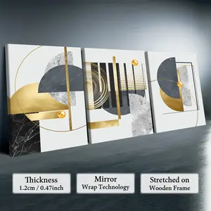 APLUSMAX Abstract Geometric 3-Piece Canvas Art Prints with Solid Wood Frames, High-Definition Waterproof Vibrant Wall Artwork for Living Room and Hallway, Contemporary Home Decor