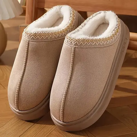Women's & Men's Casual Fashion House Slippers, Cozy Plush Platform Style with Faux Fur Thick Cotton Blend Upper, Warm Anti-Slip Outsoles for Winter Indoor Outdoor Use, Casual Women's Fashion Slippers