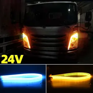 24V Truck Daytime Running Lights LED Turn Signal Light Flowing Yellow Light Start Dynamic Scan DRL Waterproof Truck Headlight LED Light Bar Driving Light Strip