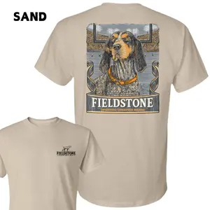 Fieldstone Coonhound Stadium T-Shirt – Majestic Coonhound Dog On Football Field Graphic, Fieldstone Brand, Southern Heritage Style, American Sporting Theme, Casual Menswear, Cotton Streetwear Unisex Top Classic Fabric